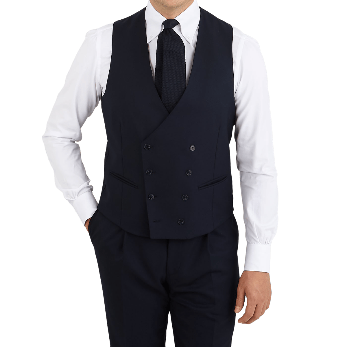 Baltzar Sartorial - Navy Super 100s Wool DB Waistcoat | Baltzar