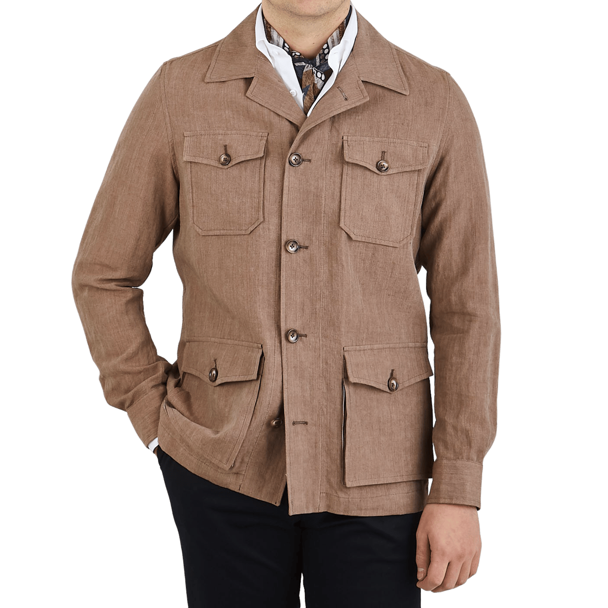 Mazzarelli-Terracotta-Brown-Melange-Linen-Overshirt-Front.png