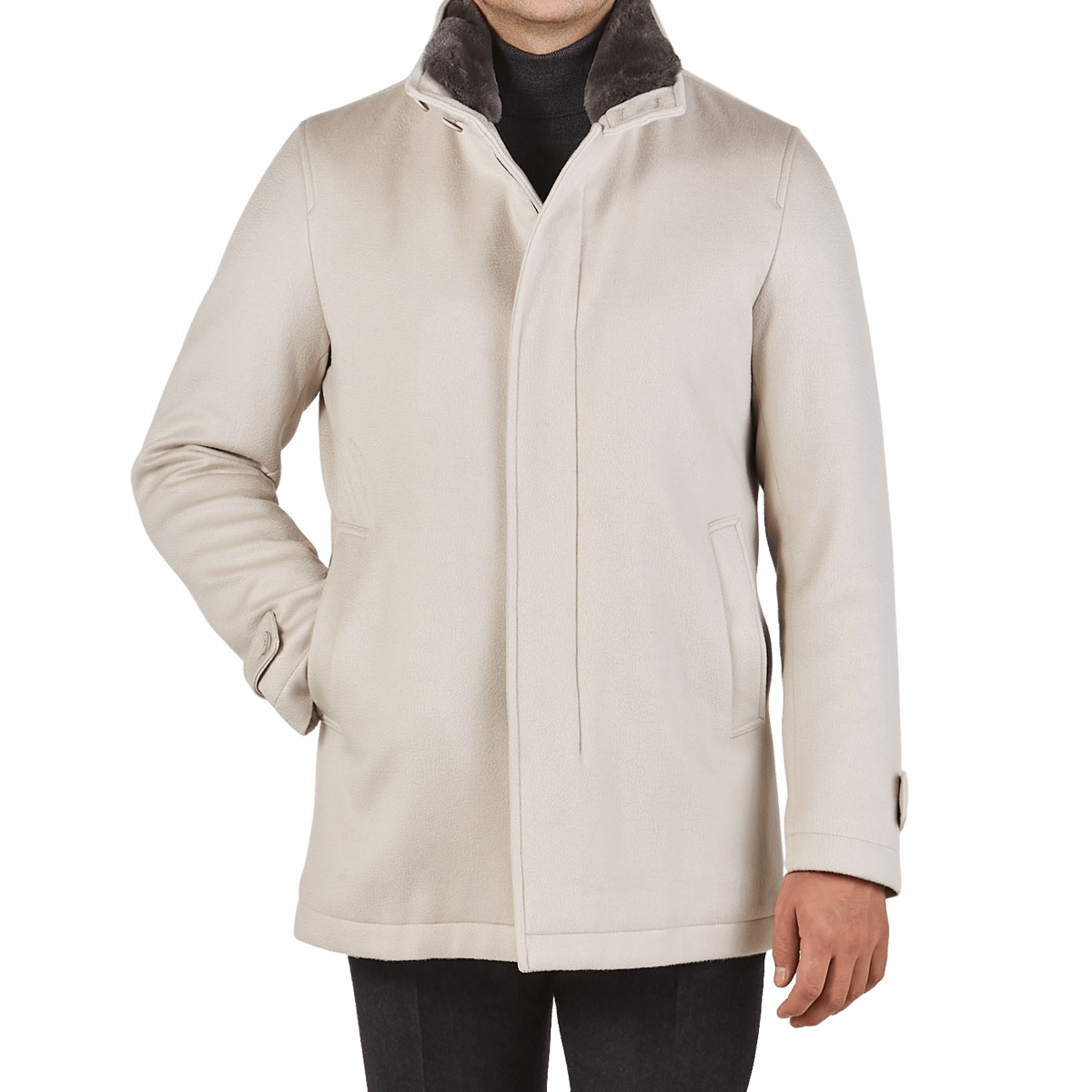 Herno - Off Cashmere Fur Collar Coat | Baltzar