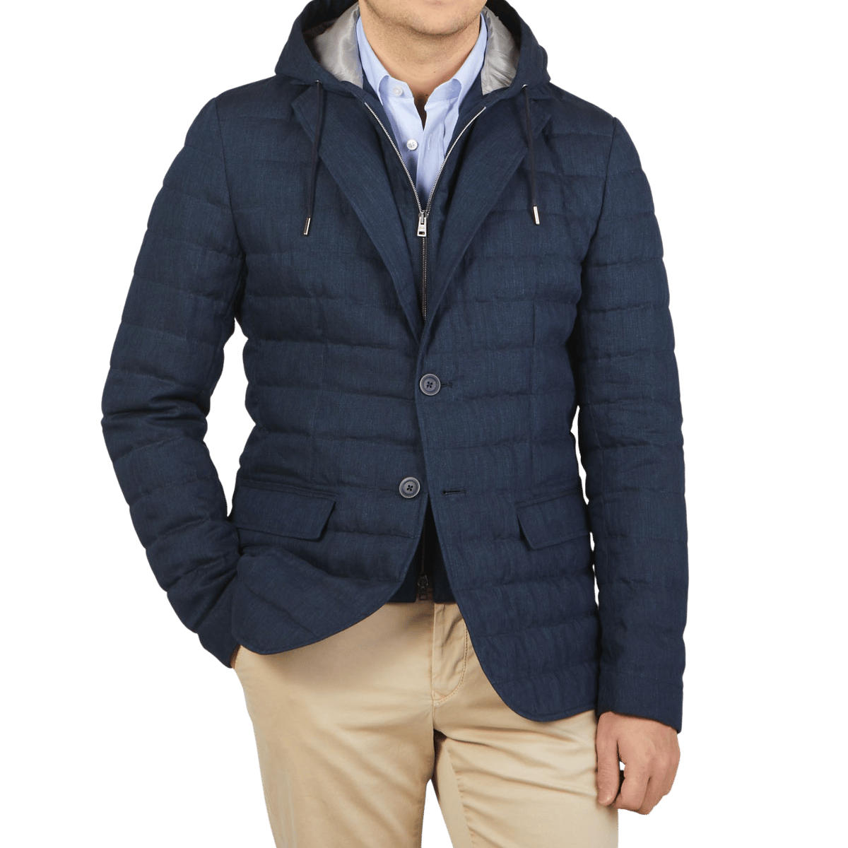 Herno - Blue Linen Down Padded Hood Jacket | Baltzar