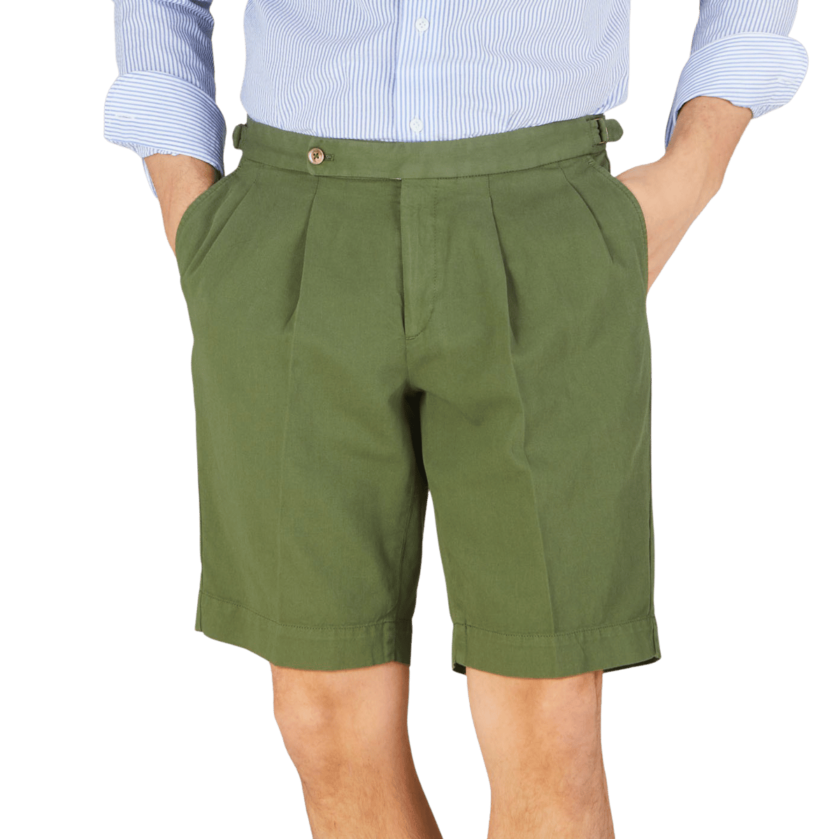 Incotex - Washed Green Cotton Linen Pleated Shorts | Baltzar