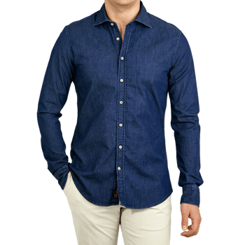Stenströms Blue Denim Cut-Away Fitted Body Shirt Front